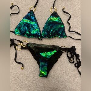 Beach Bunny Sequin Bikini with Black and Green Accents